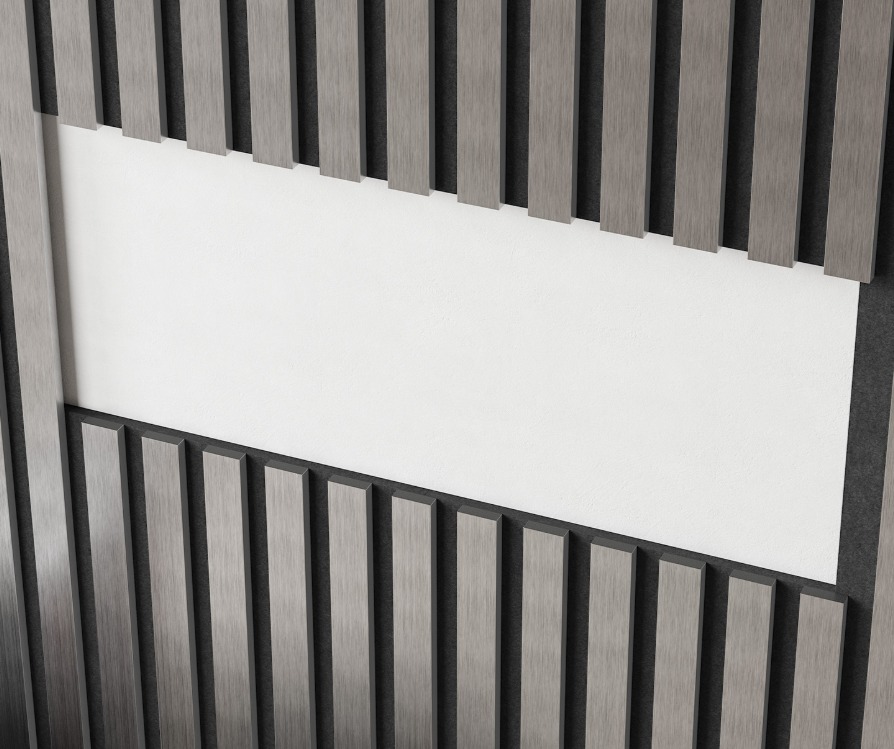 Комплект акуст.панелей, черный войлок, 3000х300х19мм, рейки ЭКОПОЛИМЕР хром матовый/2шт.